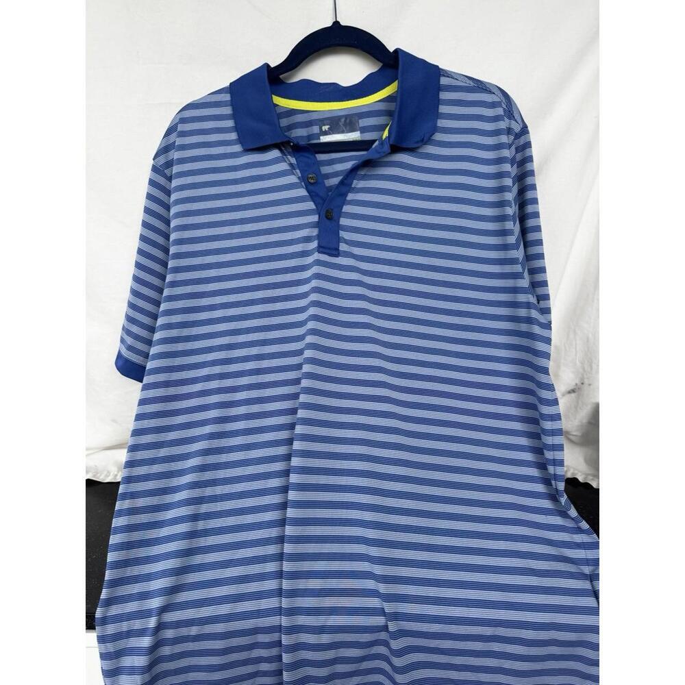 Jack Nicholas Men's XL Striped Polo Shirt Blue White Neon Trim Golf Pickleball